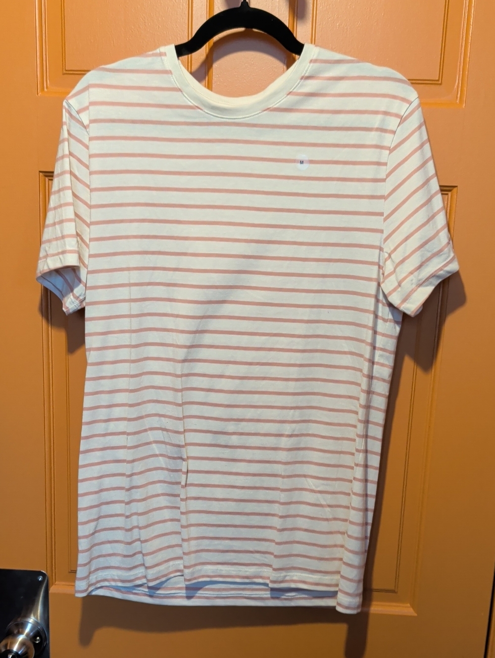 RW&CO. White and Pink Striped Crew Neck Tee